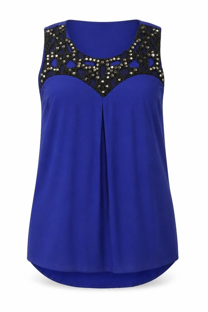 Front view of So Fabulous women’s blue polyester basic blouse, size UK 14, scoop neck