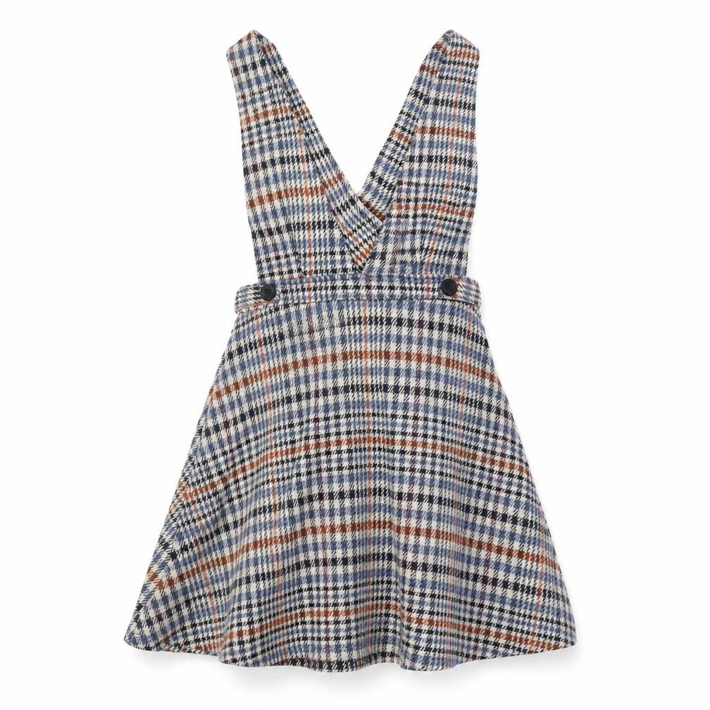 Front view of Red Herring women’s multicoloured geometric polyester pinafore/dungaree dress, size UK 8, v-neck button