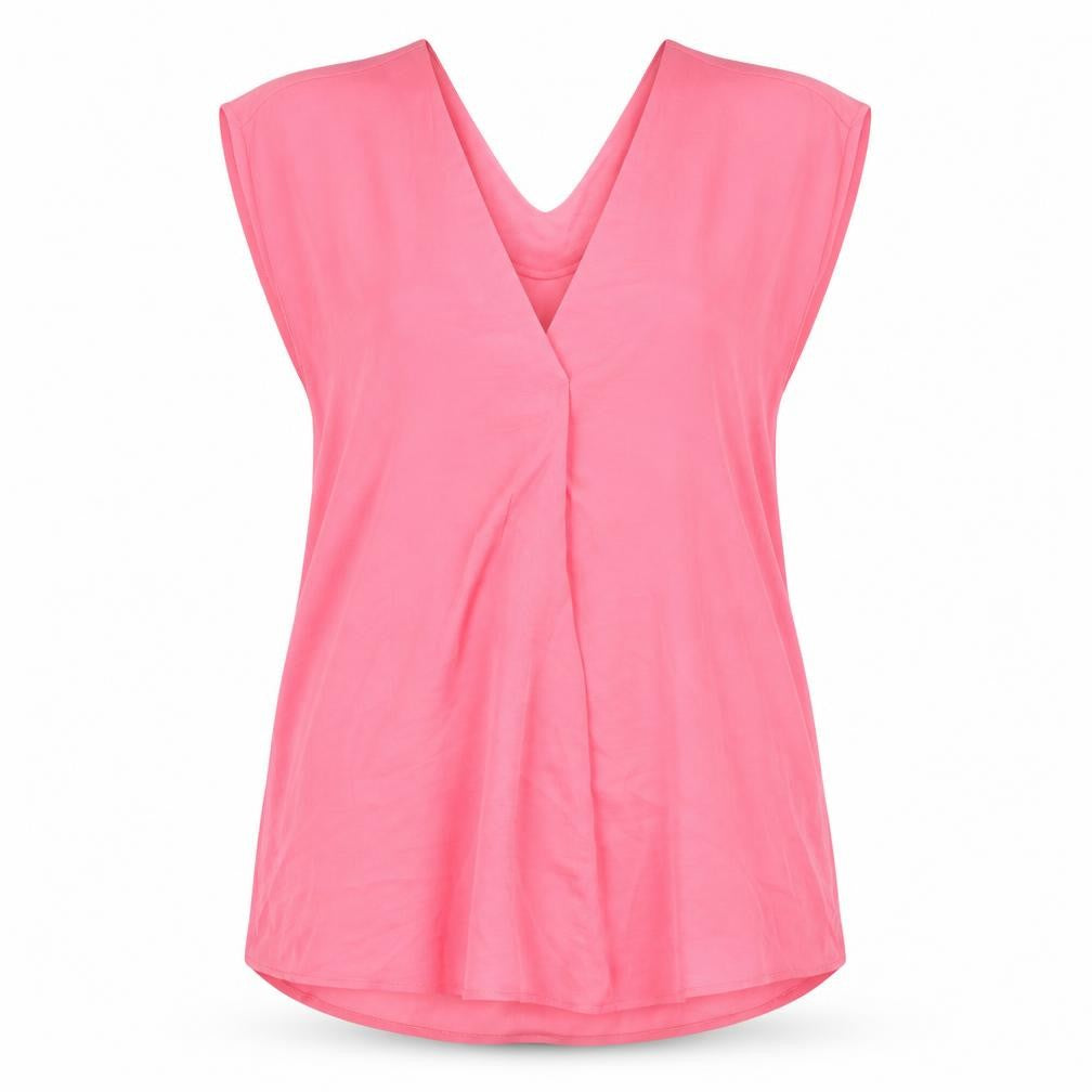 Front view of Marks & Spencer women’s pink polyester basic blouse, size UK 10, v-neck