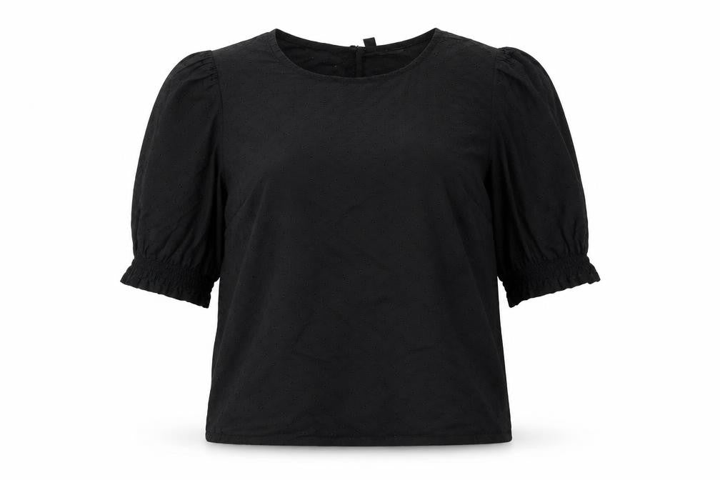 Divided Womens Black 100% Cotton Basic Blouse Size 6 Scoop Neck - Broderie Anglaise