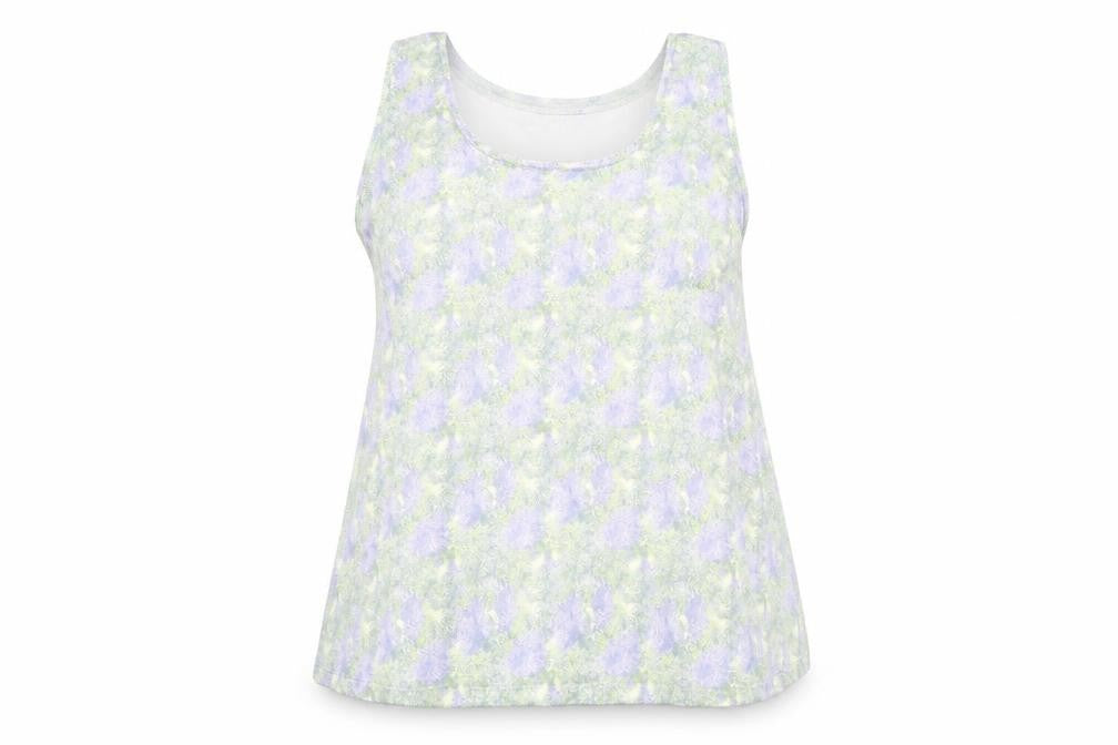 Front view of Marks & Spencer women’s multicoloured geometric polyester basic tank, size UK 18, round neck