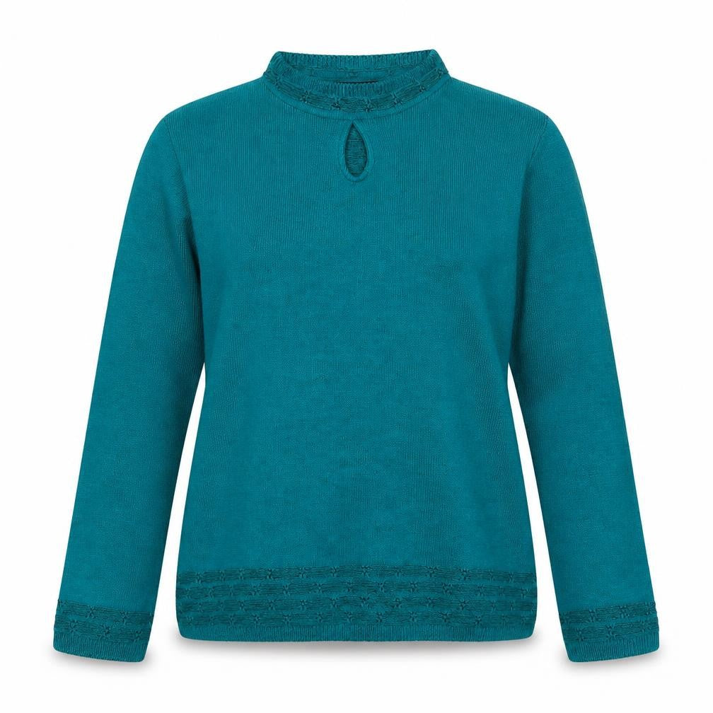 Front view of Florida women’s green mock neck acrylic jumper, size S