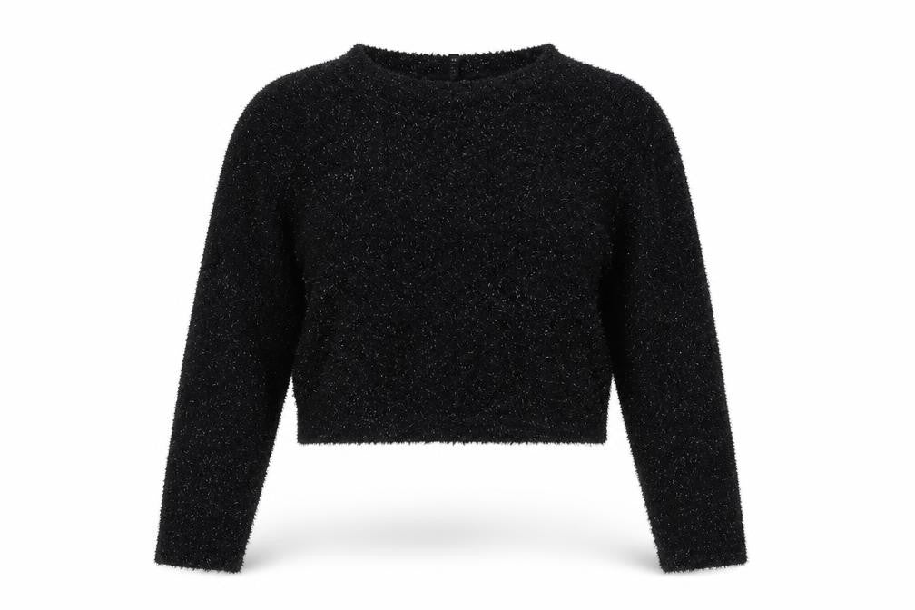 Front view of H&M women’s black round neck polyester jumper, size S
