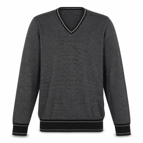 Marks and Spencer Mens Black V-Neck Striped Cotton Pullover Jumper Size S Long Sleeve