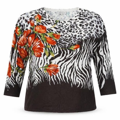 Ann Marie Womens Brown Animal Print Viscose Basic T-Shirt Size S Round Neck - Leopard Print Tiger Print
