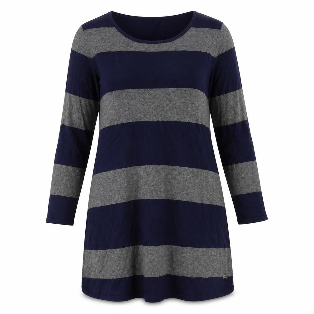 Intown Womens Blue Striped Cotton Jumper Dress Size M Round Neck Pullover