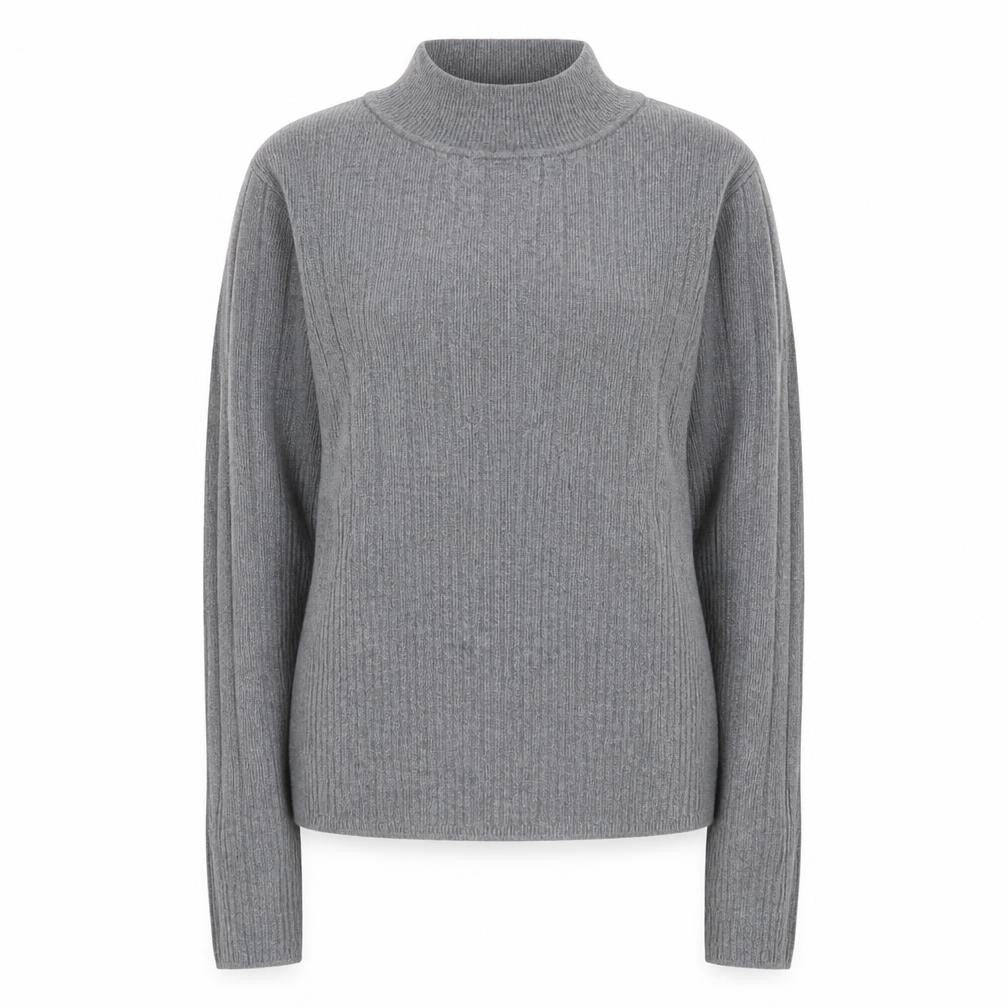 Front view of Marks & Spencer women’s grey high neck viscose jumper, size UK 8