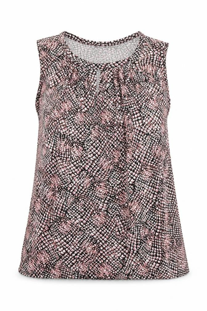 Front view of H&M women’s pink geometric polyester basic tank, size M, scoop neck