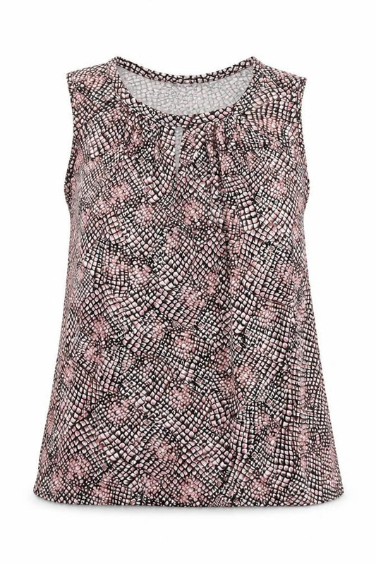 Front view of H&M women’s pink geometric polyester basic tank, size M, scoop neck