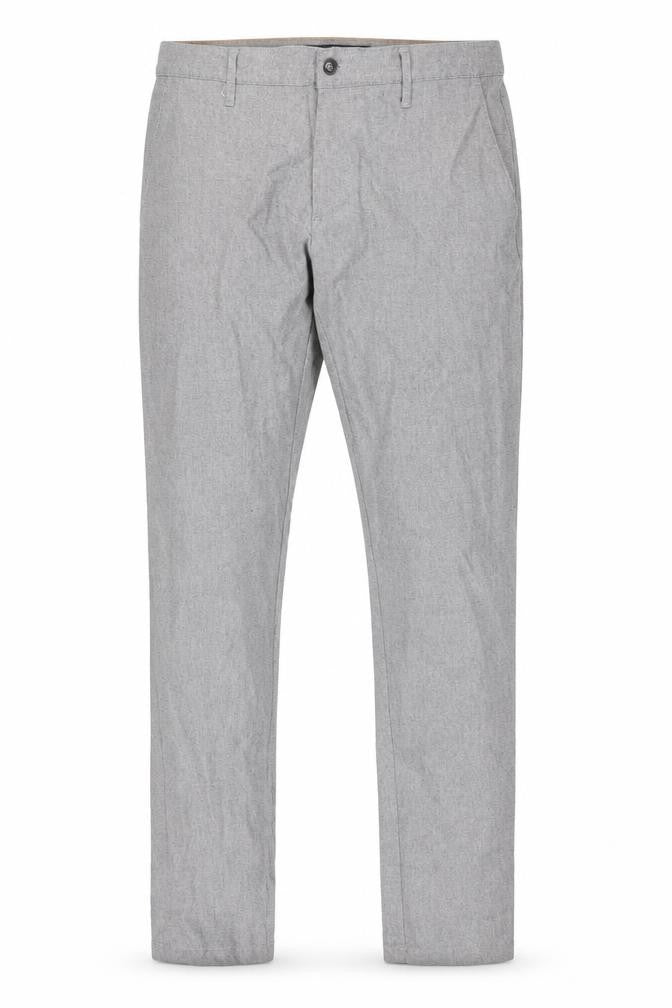 Front view of Zara men’s grey polyester trousers, size 34, in regular zip