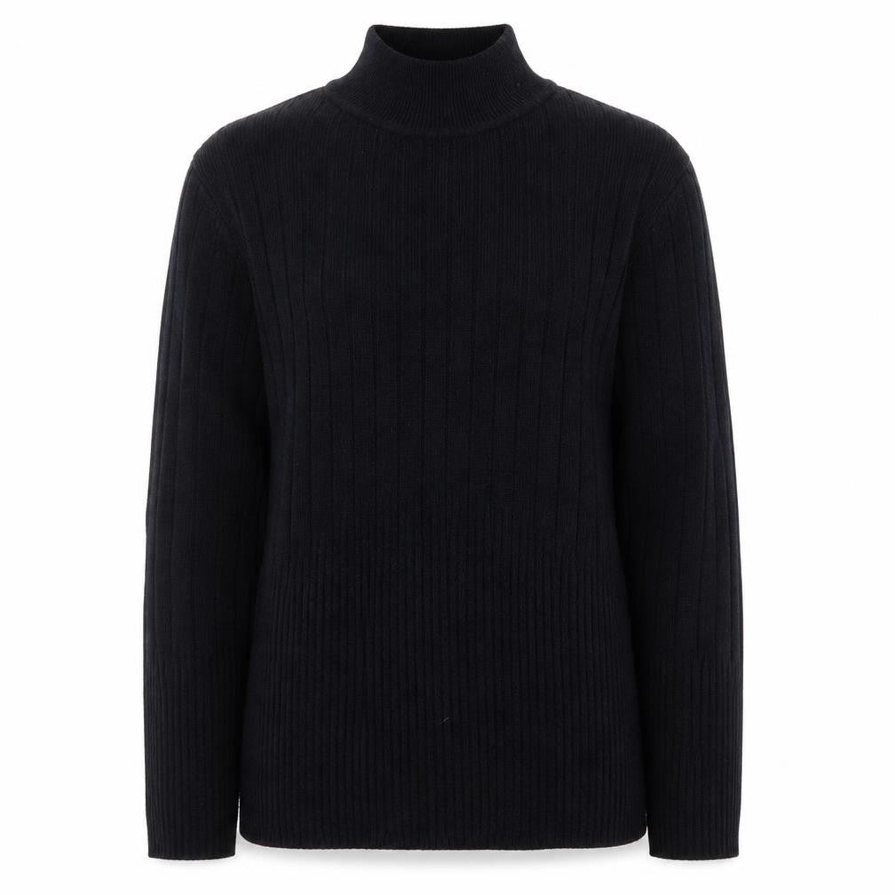 Front view of Marks & Spencer women’s black mock neck herringbone viscose jumper, size UK 8