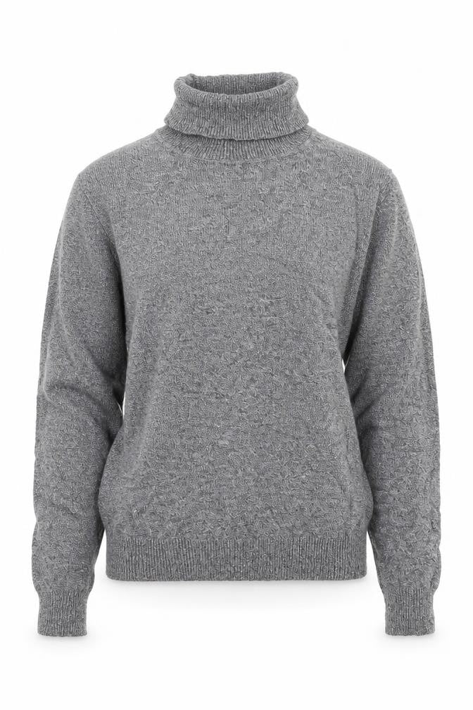 Front view of Andrew Marc women’s grey round neck viscose jumper, size M
