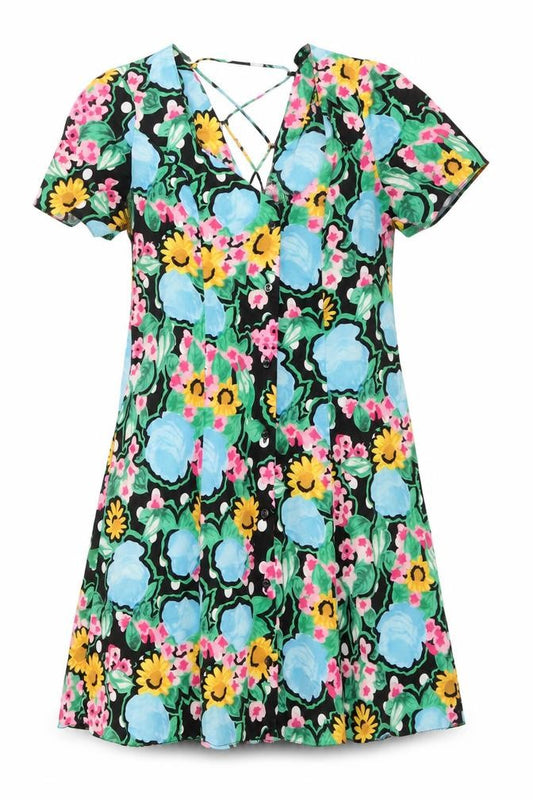 Front view of ASOS women’s multicoloured floral polyester skater dress, size UK 10, sweetheart button