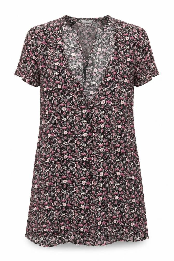 Front view of Forever 21 women’s multicoloured floral viscose a-line, size M, v-neck button