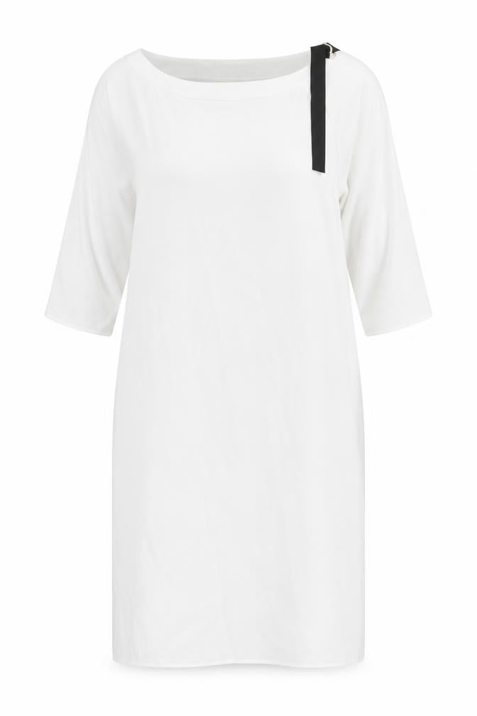 Front view of River Island women’s white polyester sheath, size UK 12, round neck pullover