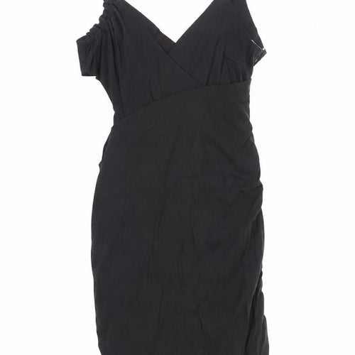 Zara Womens Black Linen Bodycon Size L V-Neck Zip