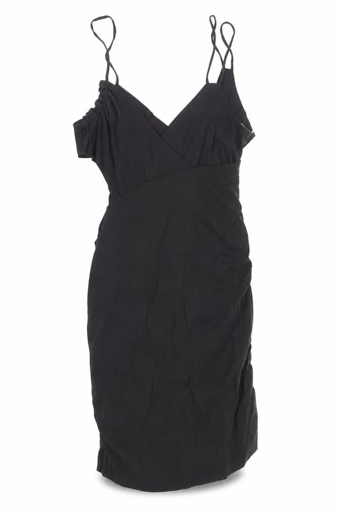 Zara Womens Black Linen Bodycon Size L V-Neck Zip
