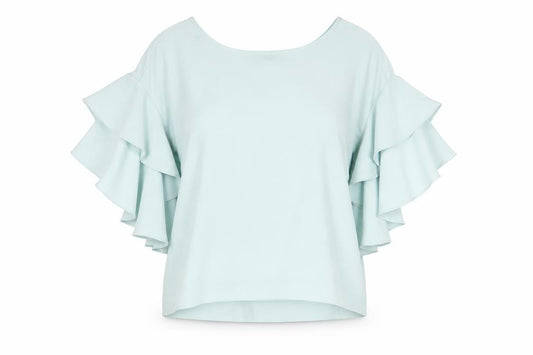 Front view of Marks & Spencer women’s blue polyester basic blouse, size UK 12, round neck