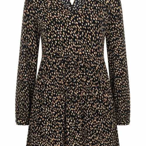 New Look Womens Black Animal Print Viscose Fit & Flare Size 12 V-Neck Button - Cheetah Print