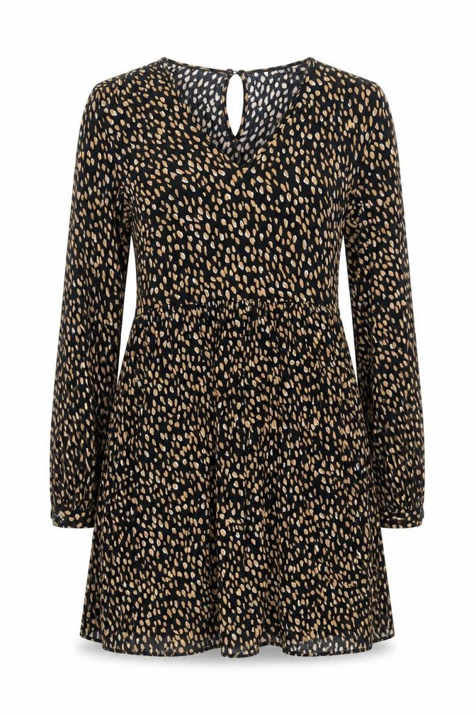 New Look Womens Black Animal Print Viscose Fit & Flare Size 12 V-Neck Button - Cheetah Print
