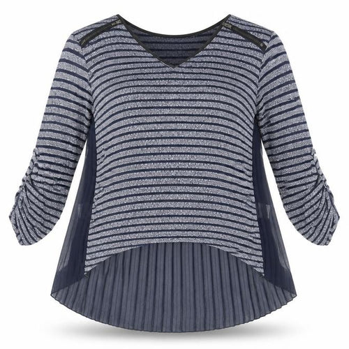 Quiz Womens Blue Striped Polyester Tunic Blouse Size 10 Scoop Neck - Chiffon Pleated Back