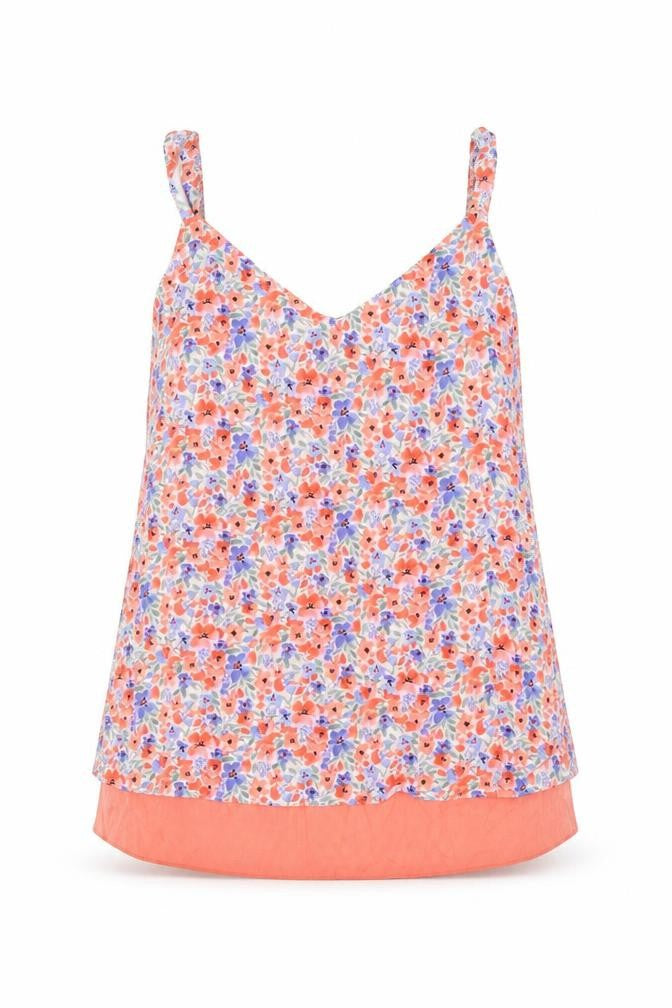 Front view of Nutmeg women’s multicoloured floral viscose basic tank, size UK 10, v-neck