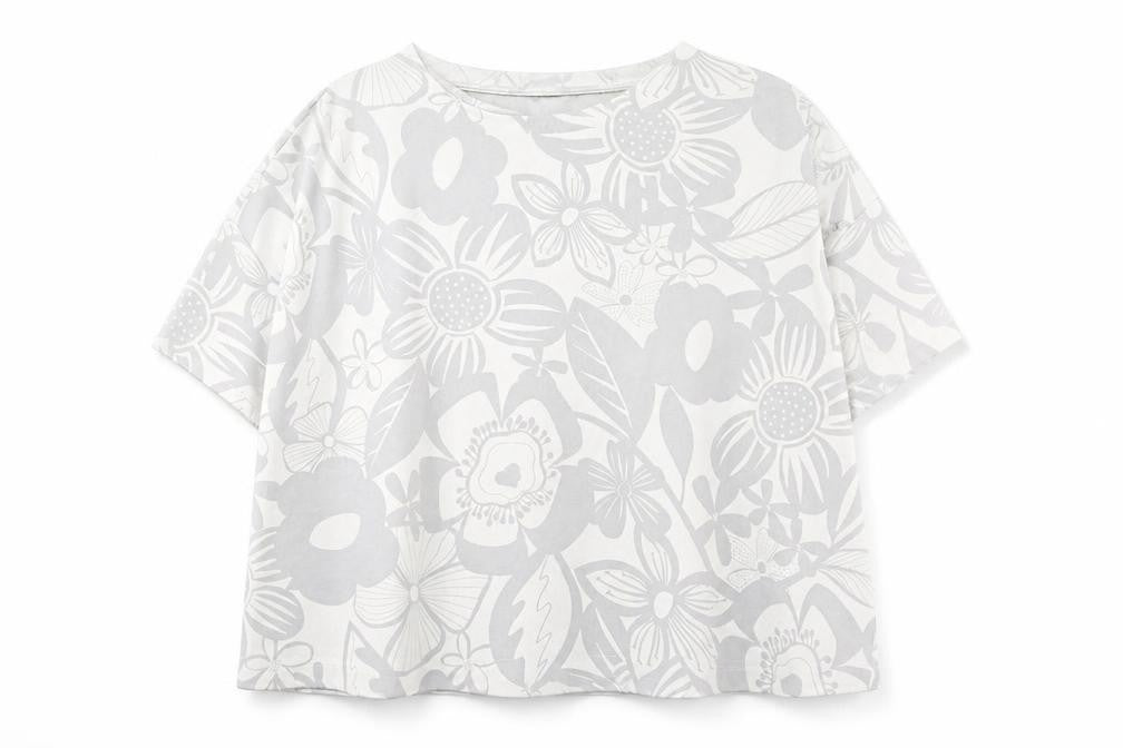 Front view of Phase Eight women’s grey floral polyester basic t-shirt, size L, round neck