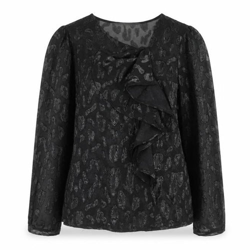 Zara Womens Black Animal Print Polyester Basic T-Shirt Size XS Round Neck - Leopard Print