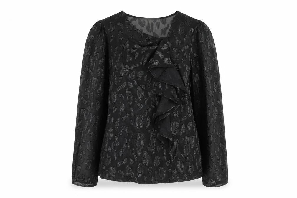 Zara Womens Black Animal Print Polyester Basic T-Shirt Size XS Round Neck - Leopard Print