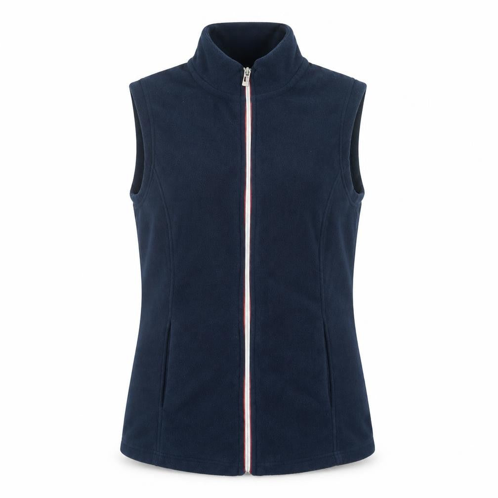Front view of JD Wiliams women’s blue gilet jacket, size UK 10, zip