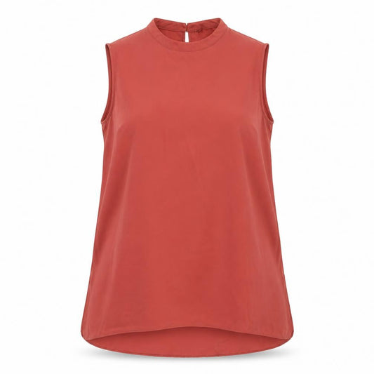Front view of Atmosphere women’s orange polyester tunic blouse, size UK 16, round neck