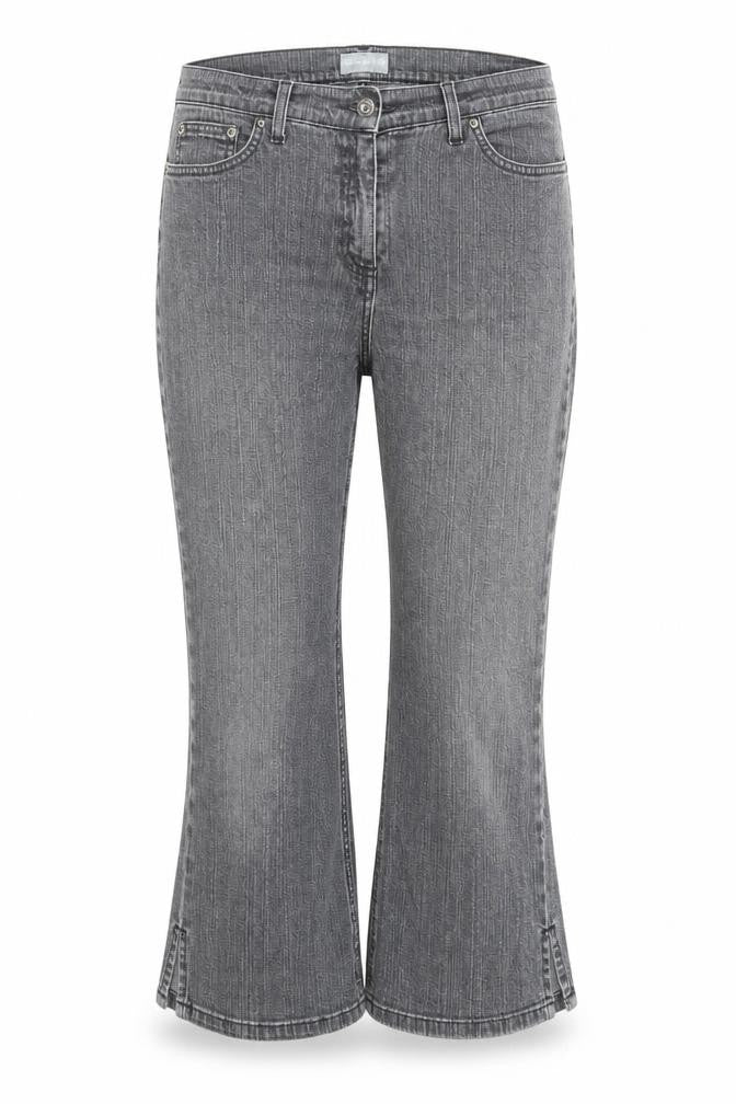 Front view of Per Una women’s grey cotton straight jeans, size UK 12, regular zip