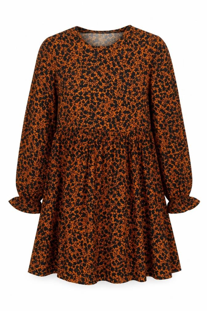 Front view of New Look women’s brown floral polyester a-line, size UK 4, round neck pullover