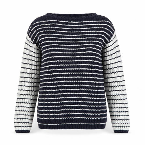 Marks and Spencer Womens Blue Boat Neck Striped Cotton Pullover Jumper Size S