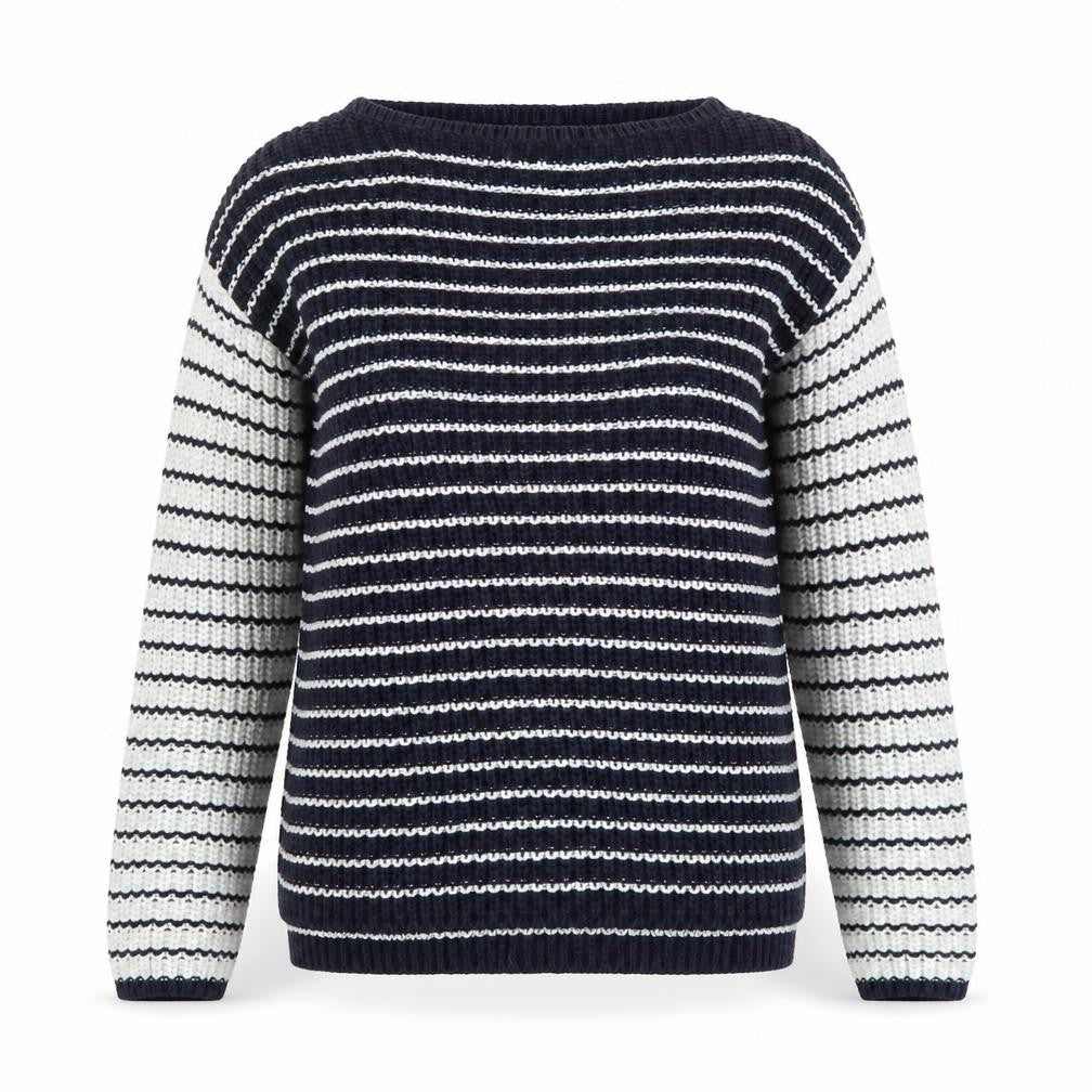 Marks and Spencer Womens Blue Boat Neck Striped Cotton Pullover Jumper Size S