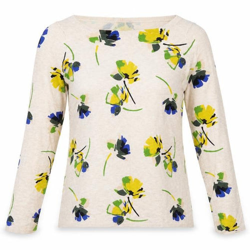Marks and Spencer Womens Beige Boat Neck Floral Viscose Pullover Jumper Size 12