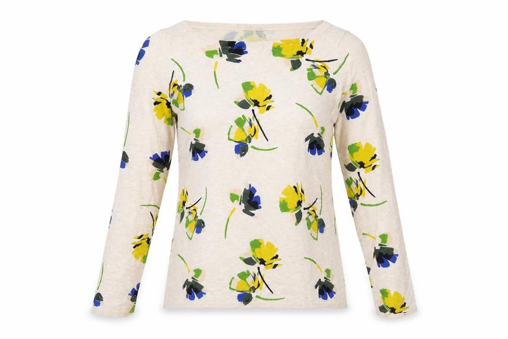 Marks and Spencer Womens Beige Boat Neck Floral Viscose Pullover Jumper Size 12