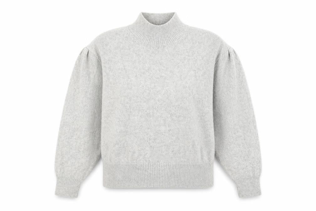 Front view of Marks & Spencer women’s grey mock neck polyester jumper, size M