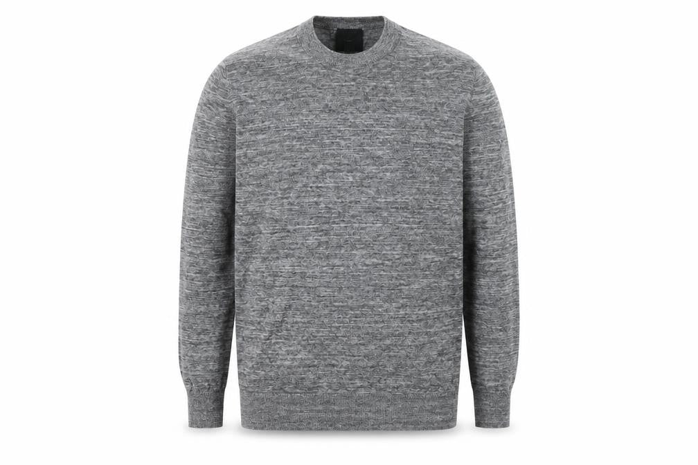 Front view of H&M men’s grey round neck cotton jumper, size XS, long sleeve