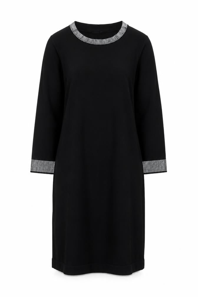 Front view of Marks & Spencer women’s black viscose a-line, size UK 12, boat neck pullover