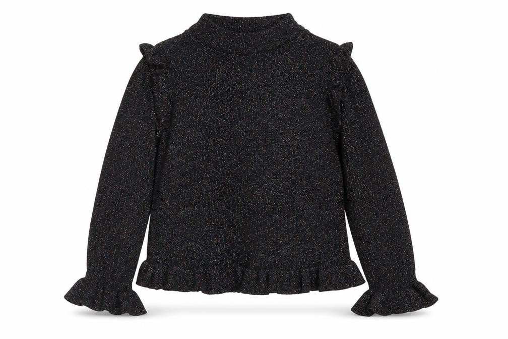Front view of River Island girls’ black crew neck viscose jumper, size 9-10, years pullover