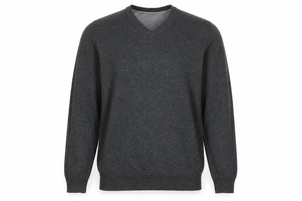 Marks and Spencer Mens Grey V-Neck Cotton Pullover Jumper Size S Long Sleeve