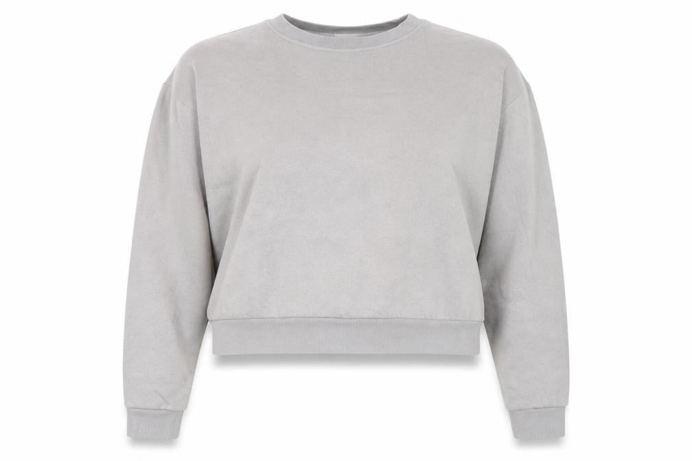 Front view of H&M women’s grey cotton pullover sweatshirt, size S, pullover