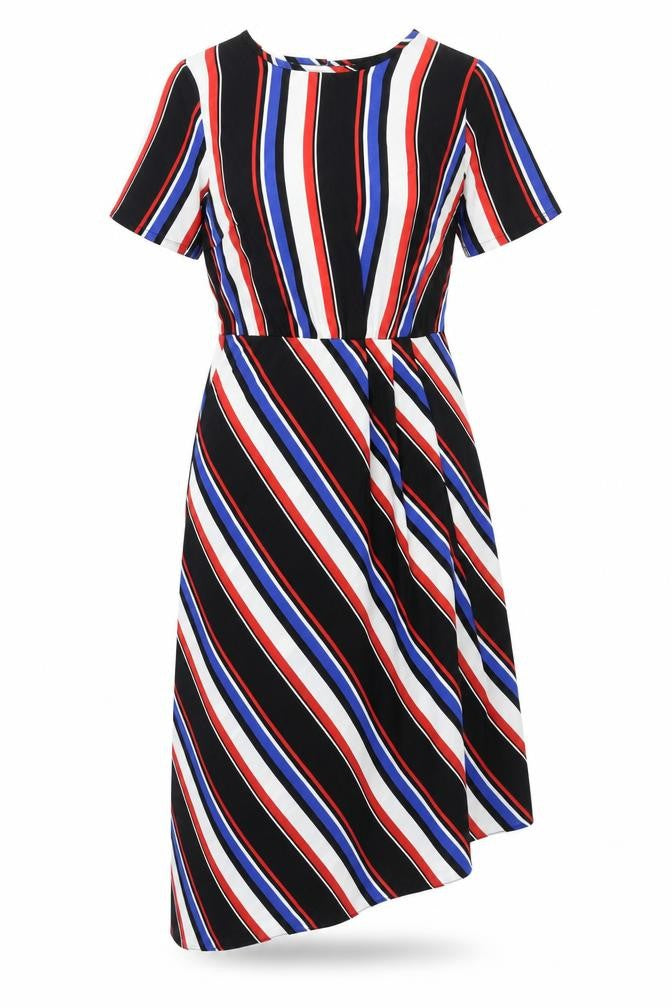 Front view of George women’s multicoloured striped polyester fit & flare, size UK 10, boat neck button