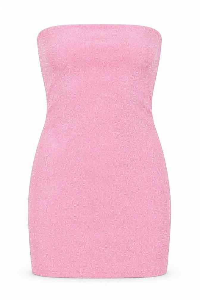 Front view of Divided by H&M women’s pink polyester bodycon, size M, off the shoulder pullover