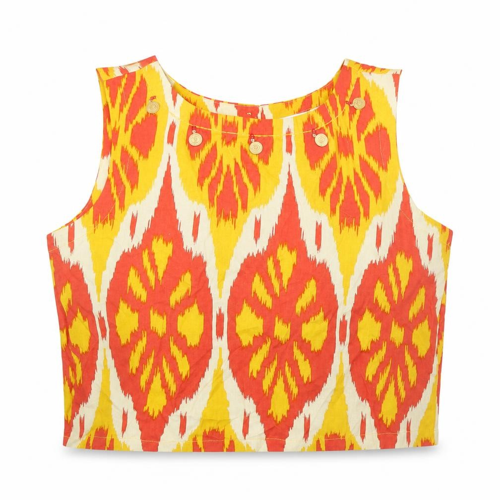 MAX Womens Multicoloured Geometric Viscose Cropped Tank Size L Boat Neck