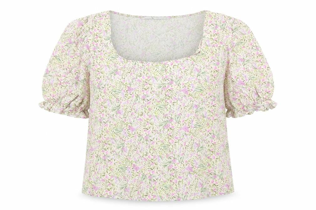 Front view of Tu women’s multicoloured floral viscose basic blouse, size UK 8, square neck