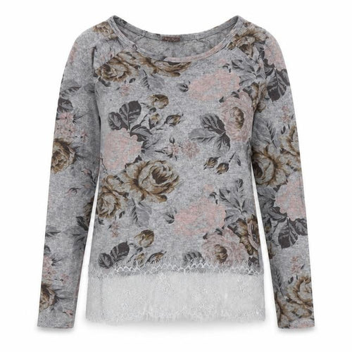 Phase Eight Womens Grey Scoop Neck Floral Viscose Pullover Jumper Size XS - Lace Hem