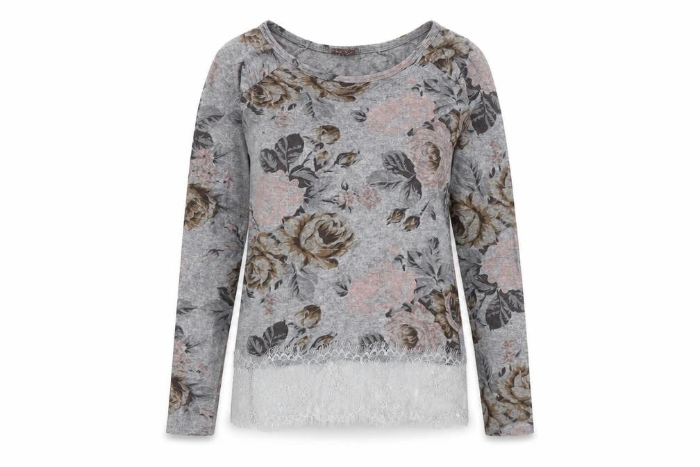Phase Eight Womens Grey Scoop Neck Floral Viscose Pullover Jumper Size XS - Lace Hem