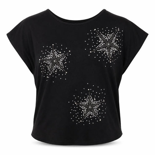 Miss Charm Paris Womens Black Viscose Basic T-Shirt Size L Round Neck - Star